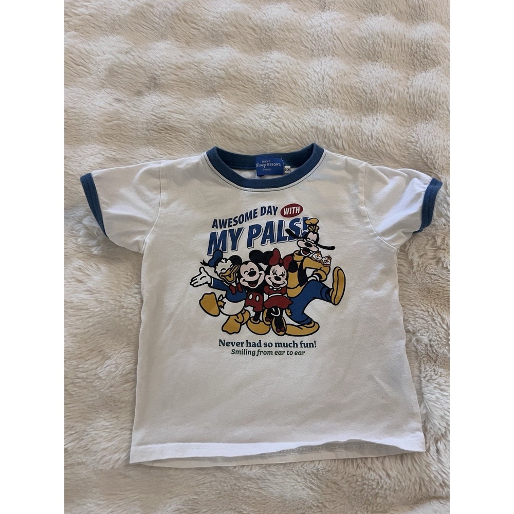 Tokyo Disney Resort T Shirt KIDS 100 Let's Go Mickey Friend Graphic Ringer Japan